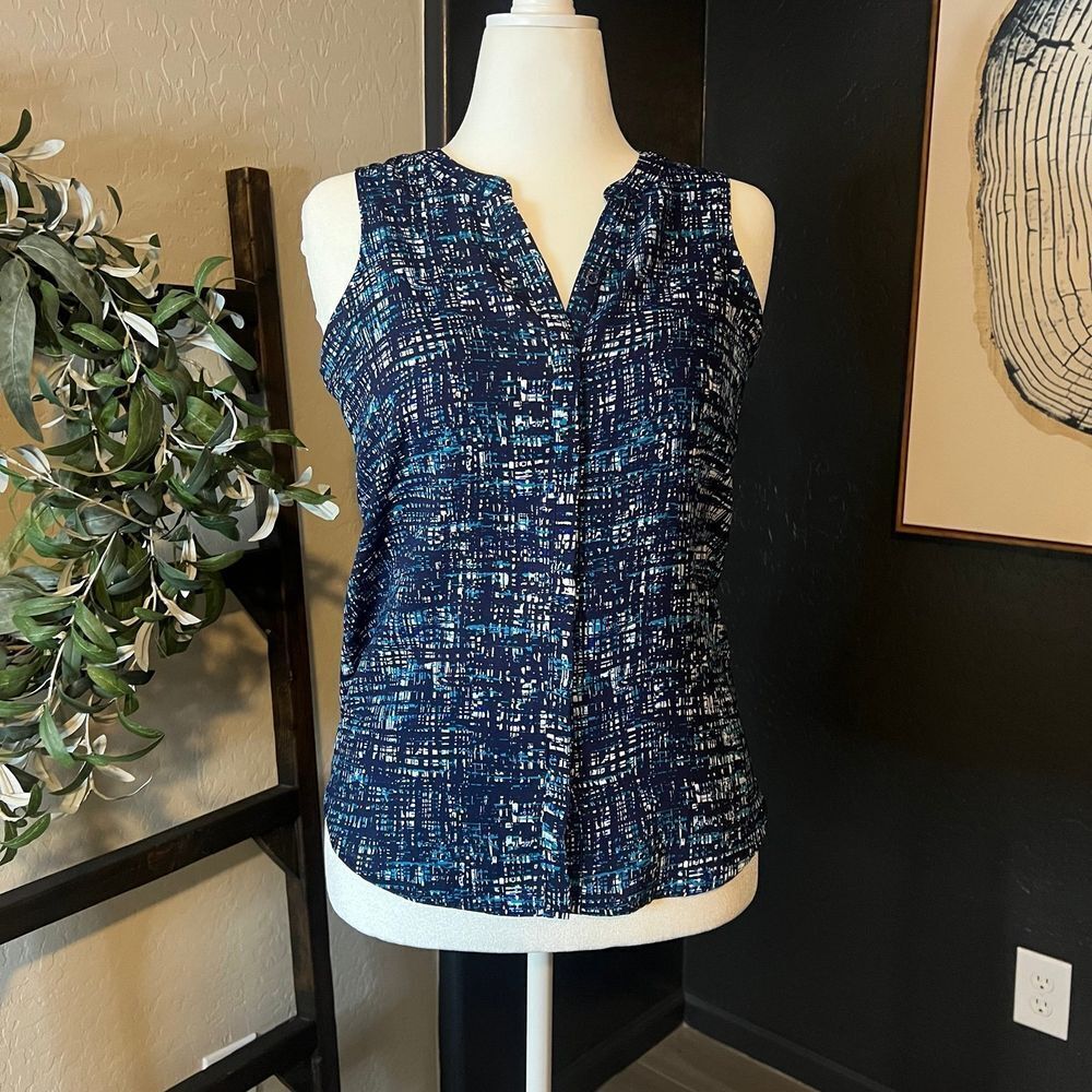 Apt 9 Women's XS‎ Blue Button Down V Neck Sleeveless Tank